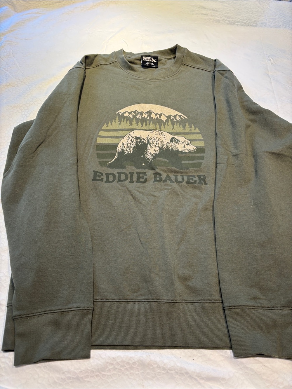 Eddie Bauer Olive Green Bear Graphic Crewneck Sweatshirt